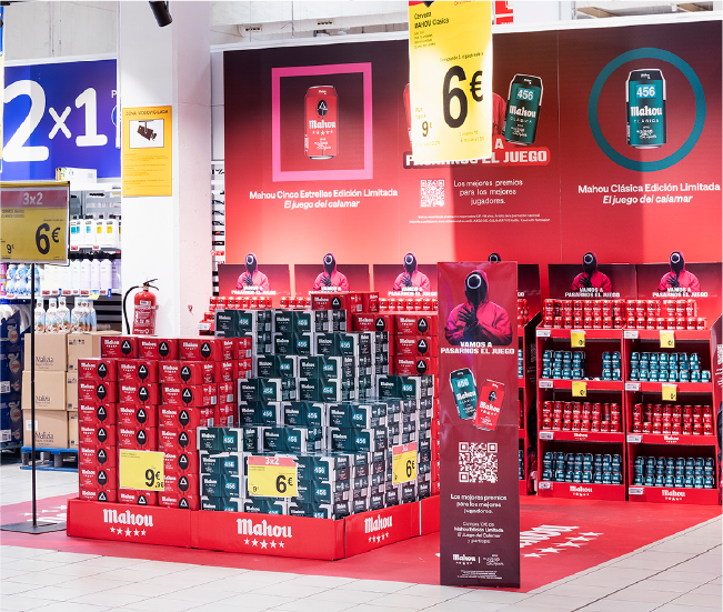 2-for-1 promotional activation on beverages in a supermarket