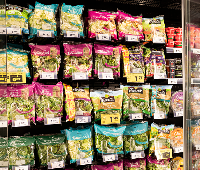Nuts and snacks aisle in a supermarket