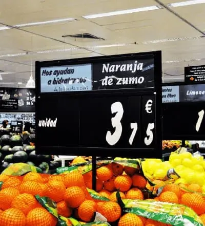 Price signage in a supermarket